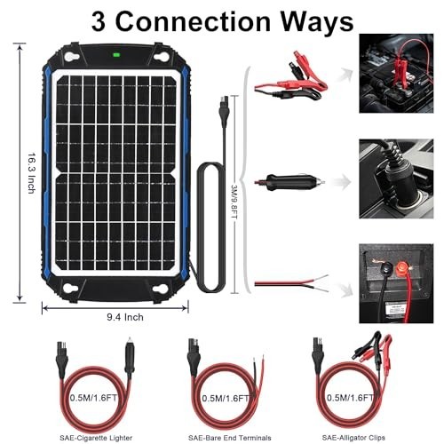 12W Waterproof Solar Battery Charger & Maintainer, MPPT Controller, 12V Trickle