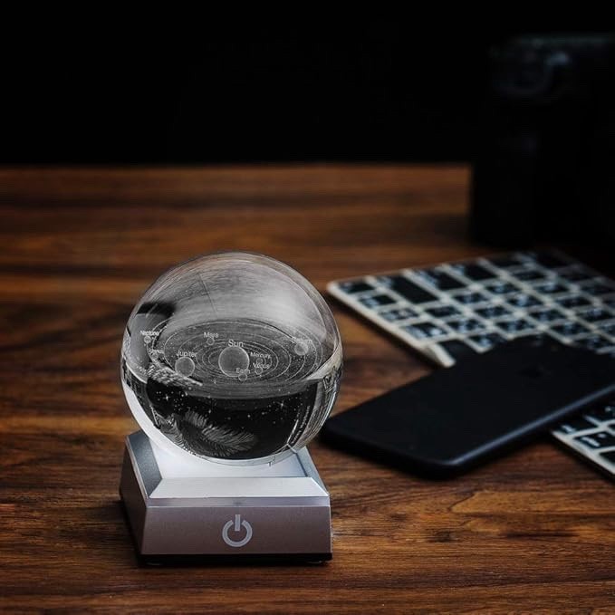 3D Solar System Crystal Ball 3.15” with LED Light Base – Educational Night Light