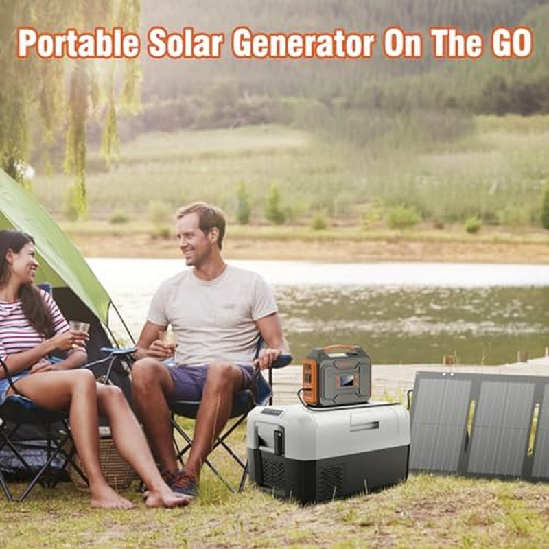 Portable Solar Generator 300W Power Station with Foldable 60W Solar Panel, Porta