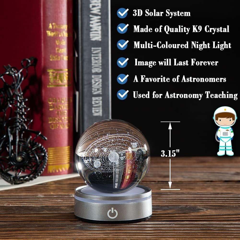 Beautiful Crystal Universe Globe – 3D Solar System Night Light for Home Decor
