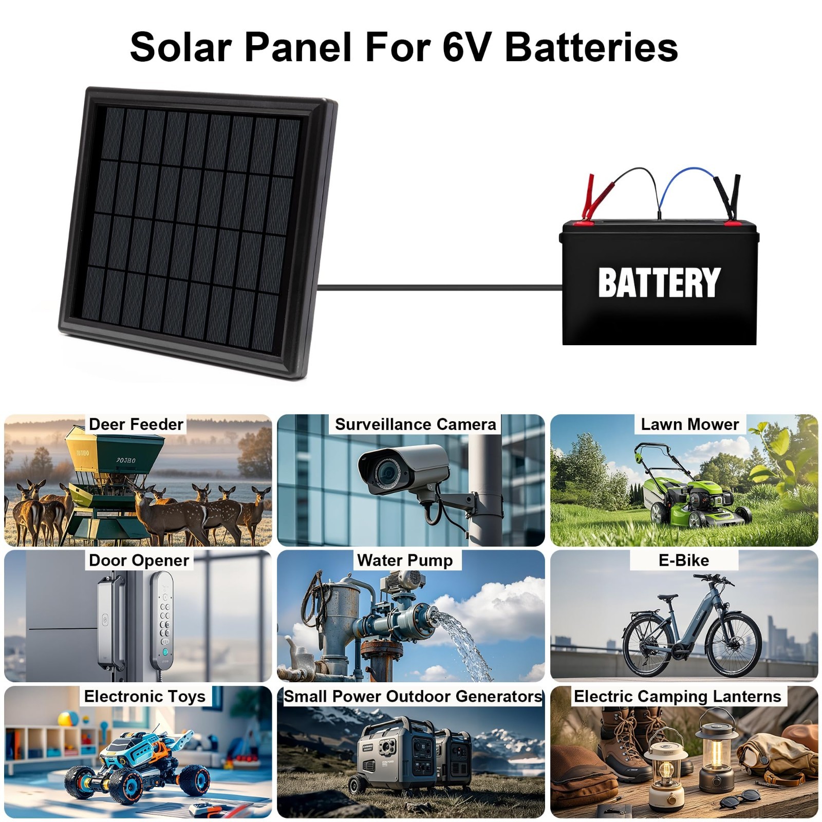 6V Solar Panel for Deer Feeder – 4.5W Waterproof Outdoor Kit, Alligator Clips, R