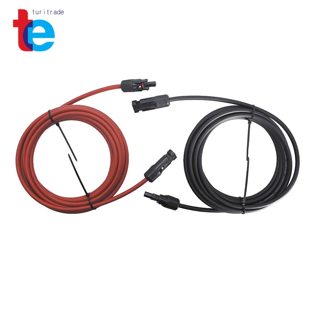 6mm²/10AWG 1 Pair 15ft Black + Red Solar Panel Extension Cable Wire Connector