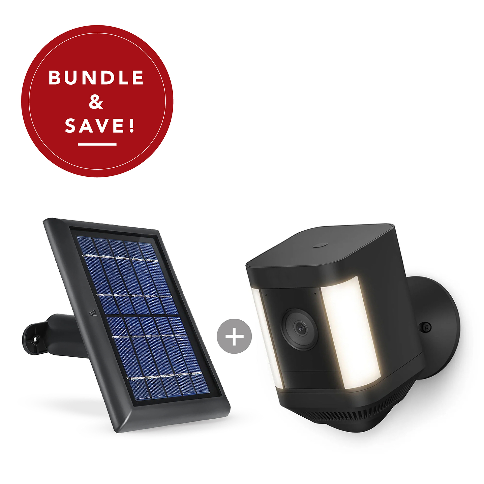 Wasserstein Ring Spotlight Cam Plus Battery + Solar Panel Bundle (1-Pack, Black)