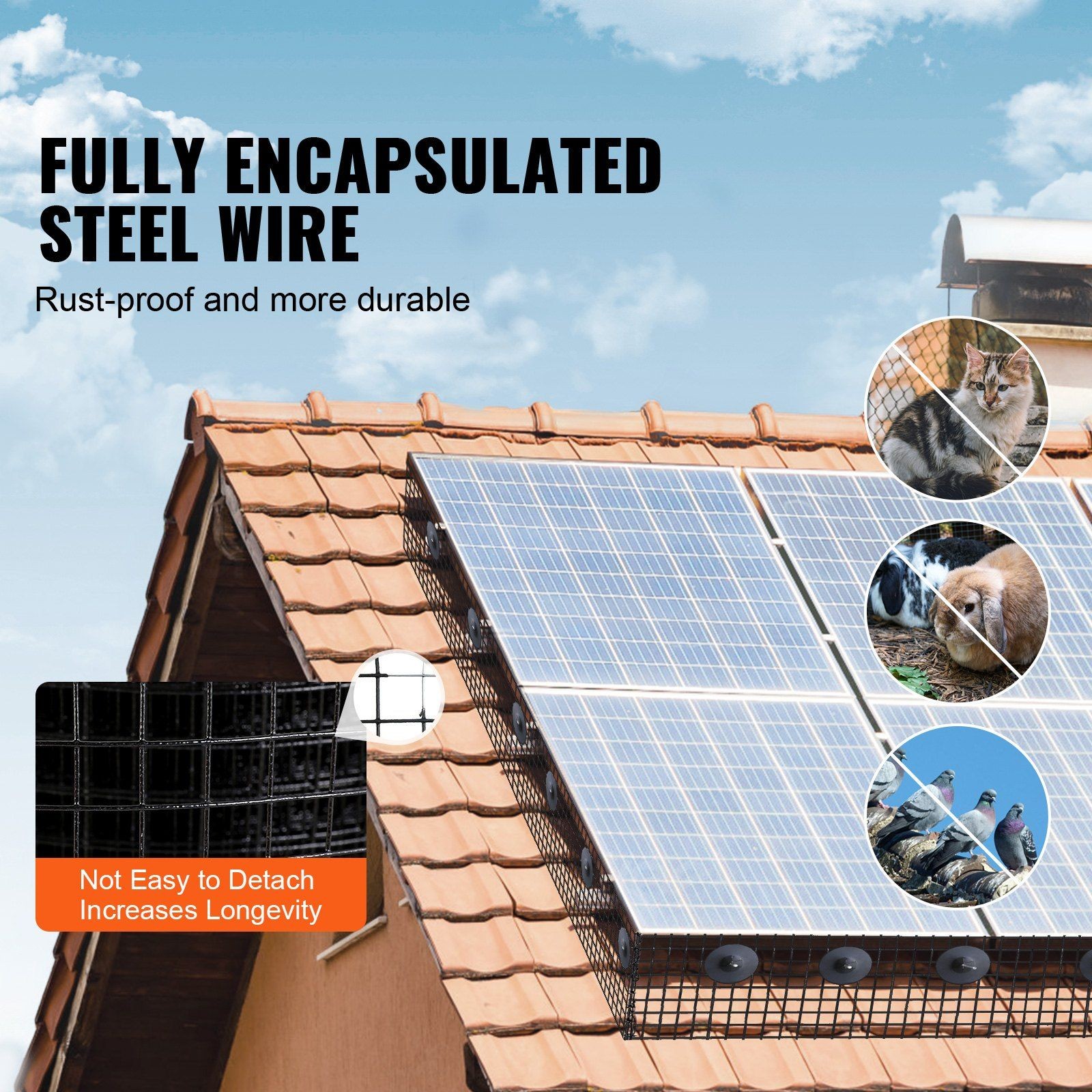 8in×100ft Solar Critter Guard, 0.7mm Thick PVC-Coated Galvanized Mesh
