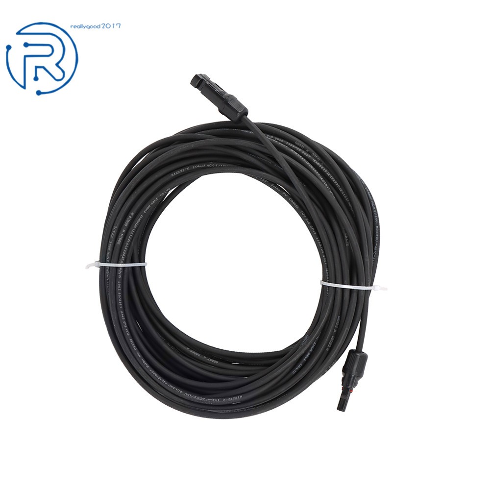 12AWG 20M 4mm² Black+Red Solar Panel Extension Cable Wire+Connector New