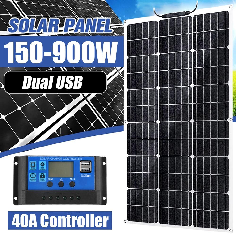 12V 150W 300W 450W 600W 750W 900W Mono Solar Panel Off Grid PV Power Camping