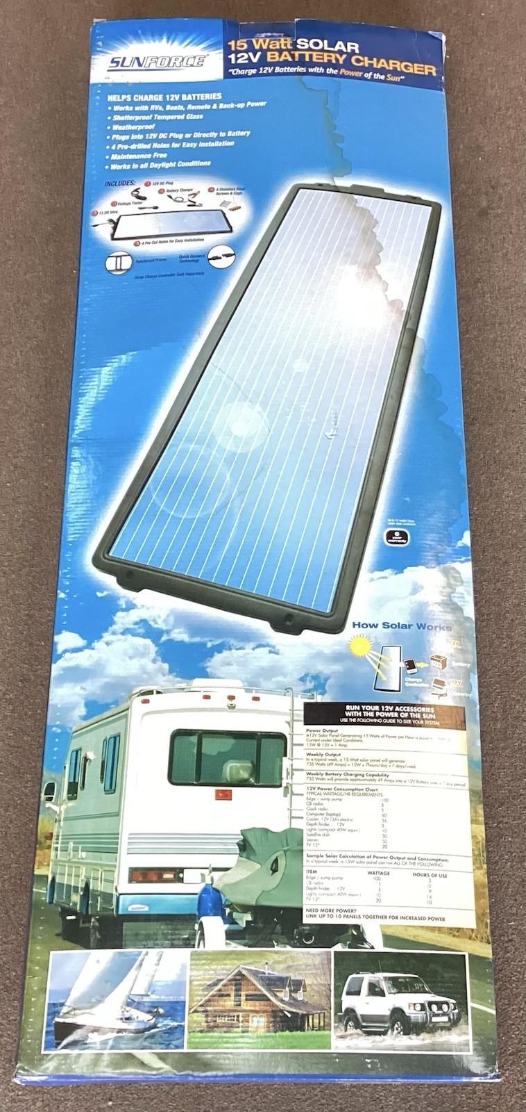Sun Force 15W Solar 12 V Power Battery Charger