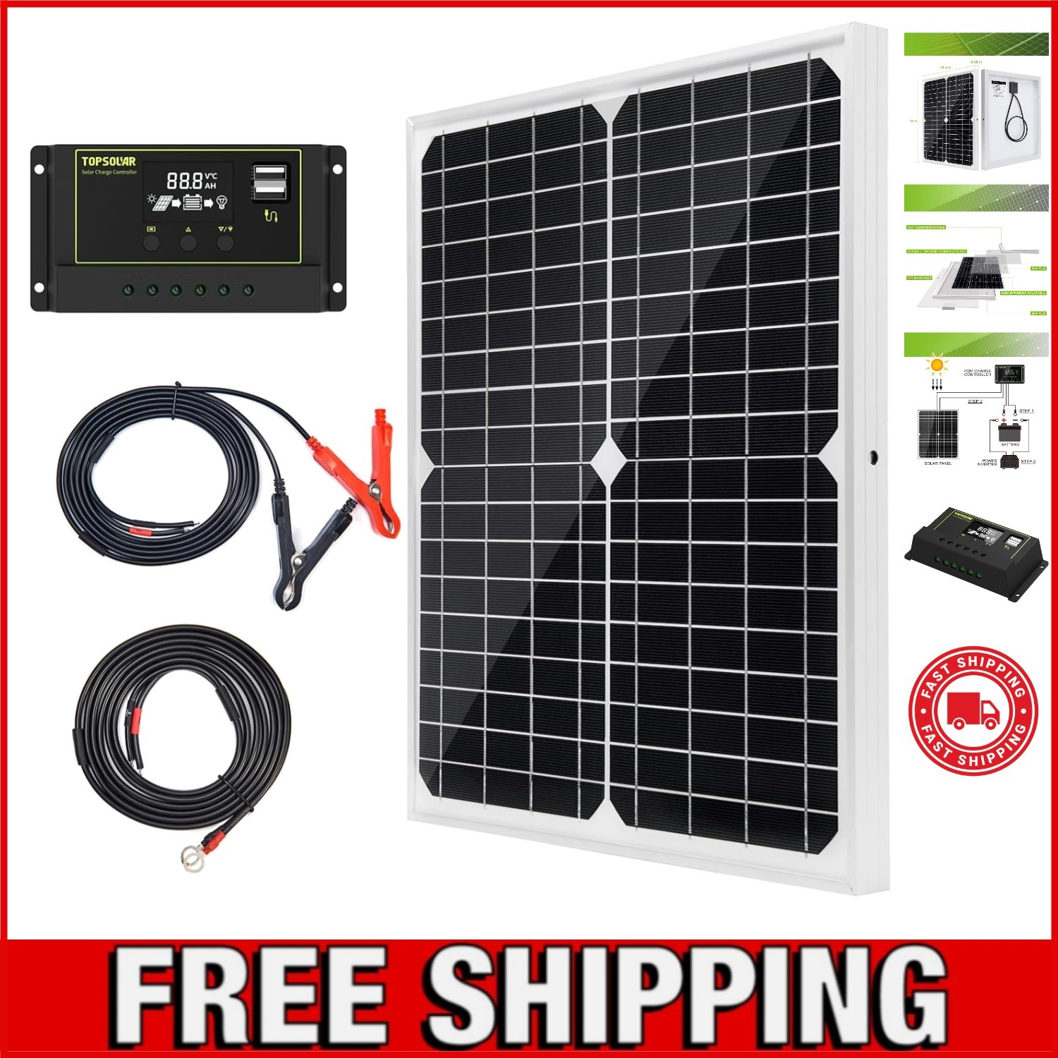 20W Monocrystalline Solar Panel Kit with 10A Charge Controller for Off-Grid Use