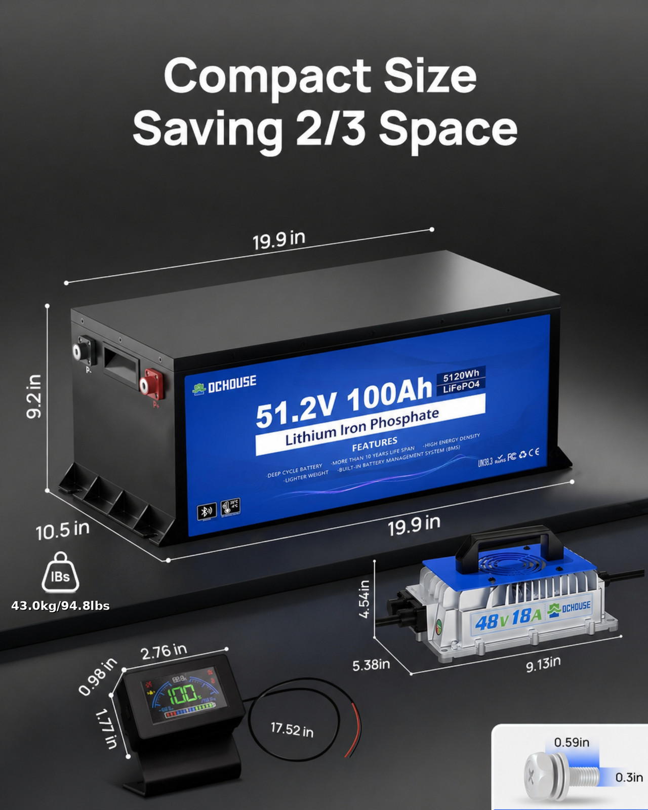 48V 100Ah Lithium Golf Cart Battery with 18A Charger Golf Cart Trolling Motor RV