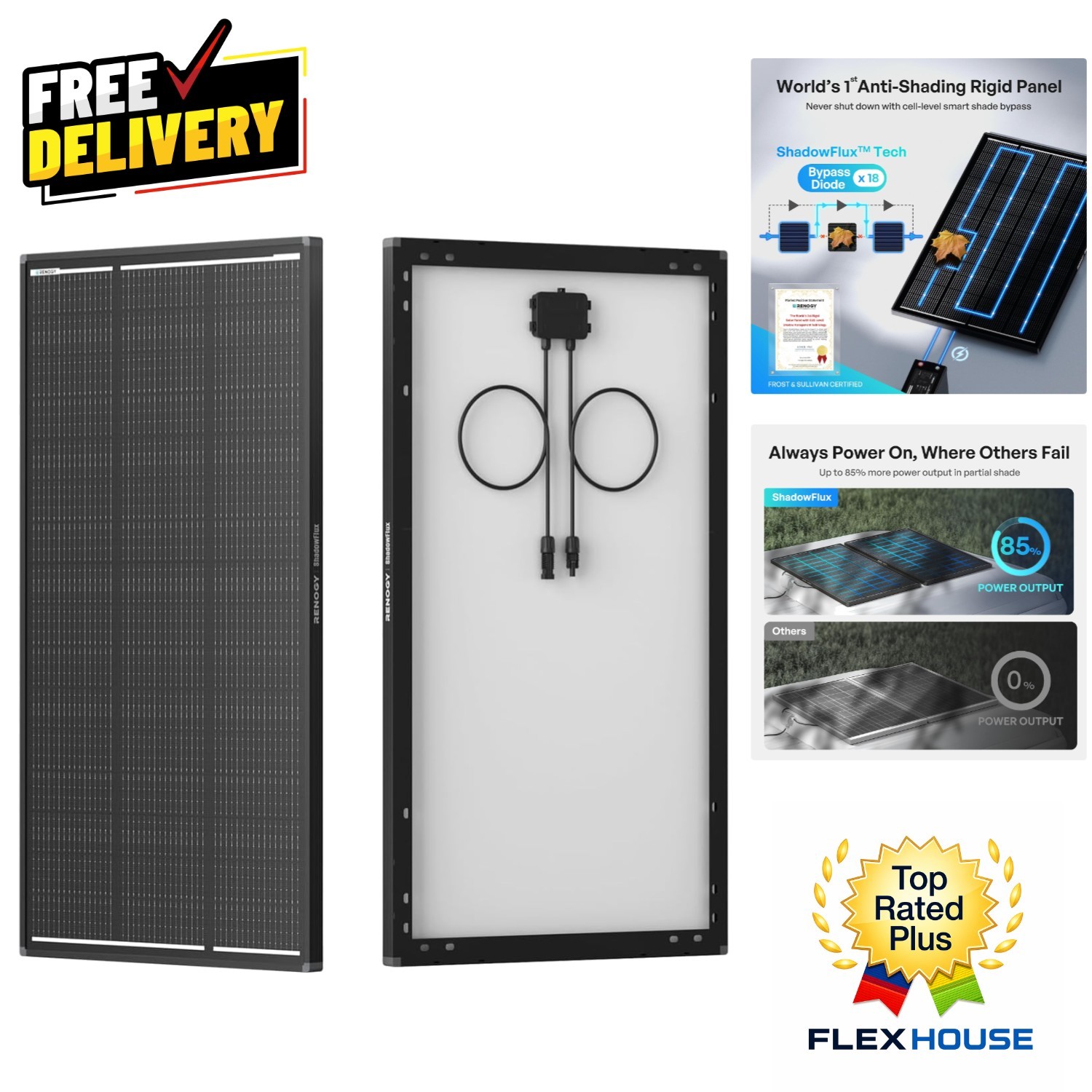 120W ShadowFlux Solar Panel with 25% Efficiency – Perfect for RVs & Boats