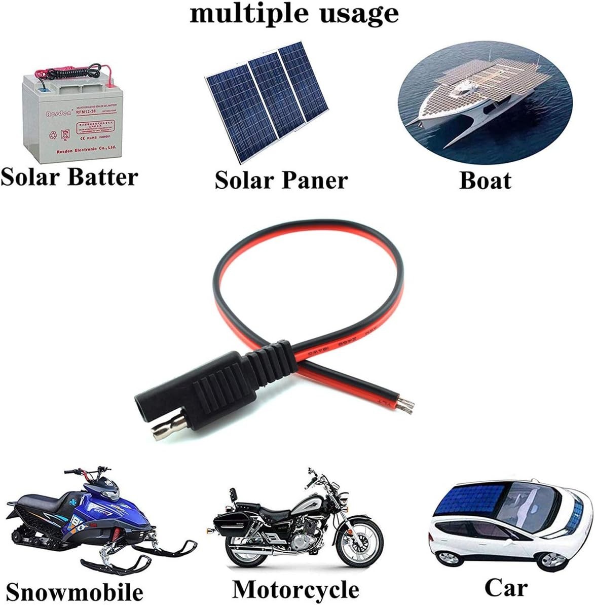 Durable 1ft SAE Extension Cable 10A – 2-Pin Quick Connector for Solar Power
