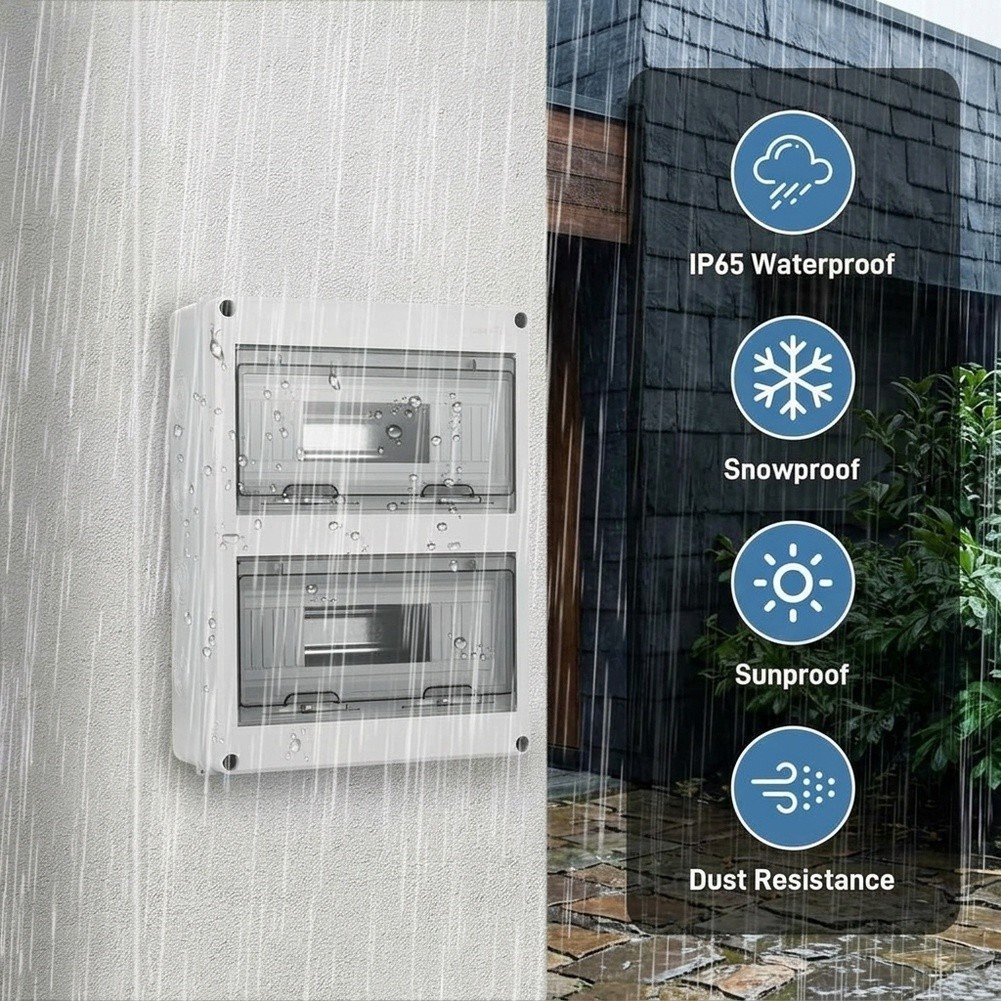 Waterproof Distribution Box 12 to 24 Circuits Flame Retardant PC Panel ABS
