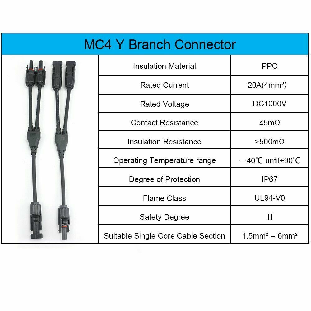 Y Branch Connector Cable Extension 1 to 2/4 Parallel Adapter Cable Wire Plug Kit