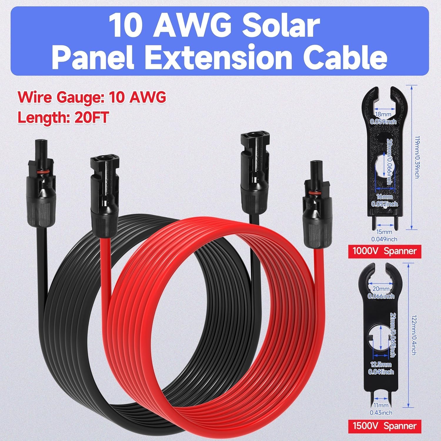 Fit for Solar Panel 20FT 10 AWG Extension Cable with Connectors