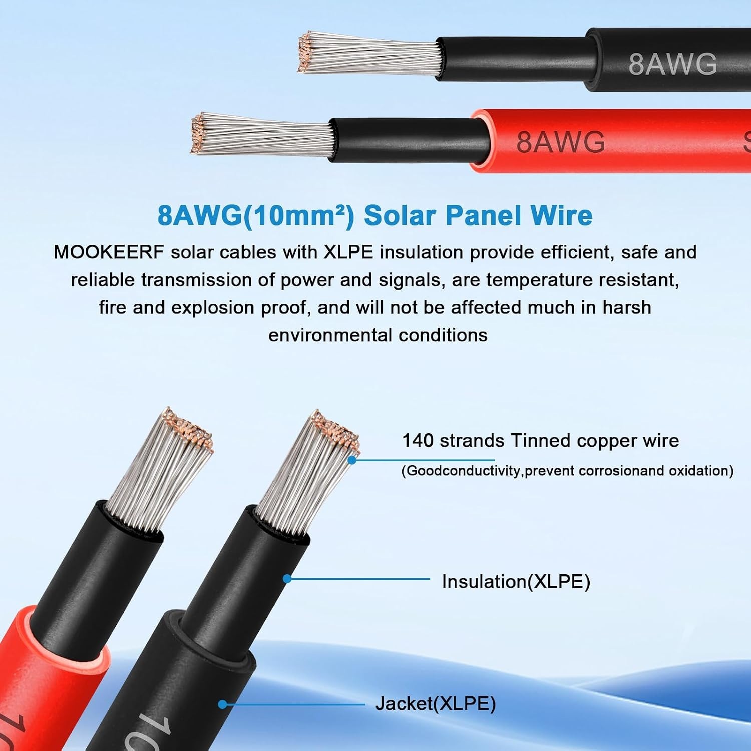 High-Quality 50FT 8AWG Solar Extension Cable – Double Insulation & Rated