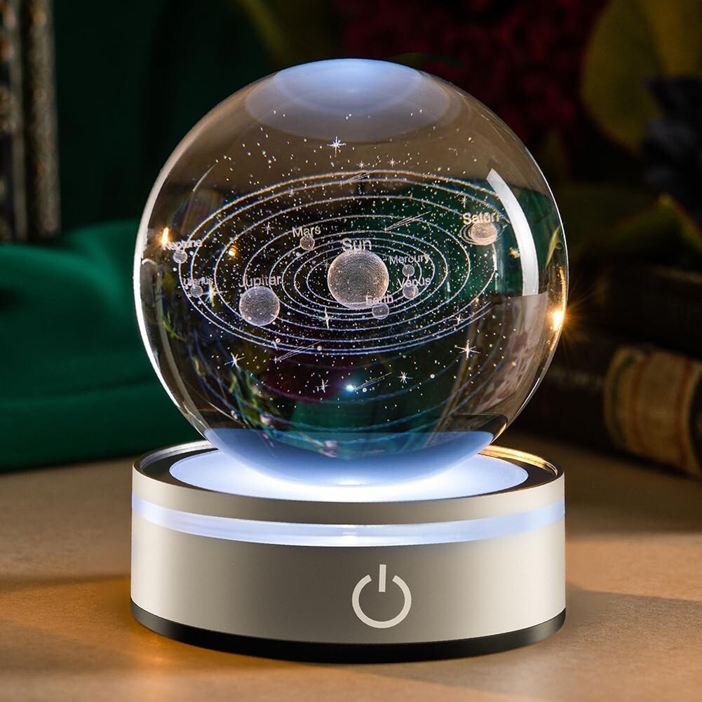Beautiful Crystal Universe Globe – 3D Solar System Night Light for Home Decor