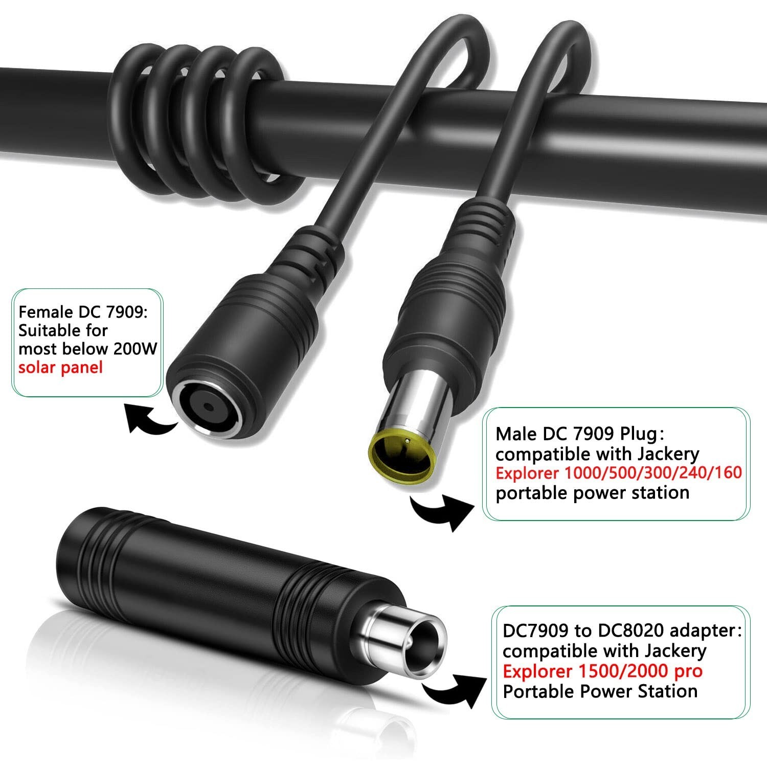 20Ft 14AWG DC8mm Extension Cable with Adapter for Solar Panels & Power Stations