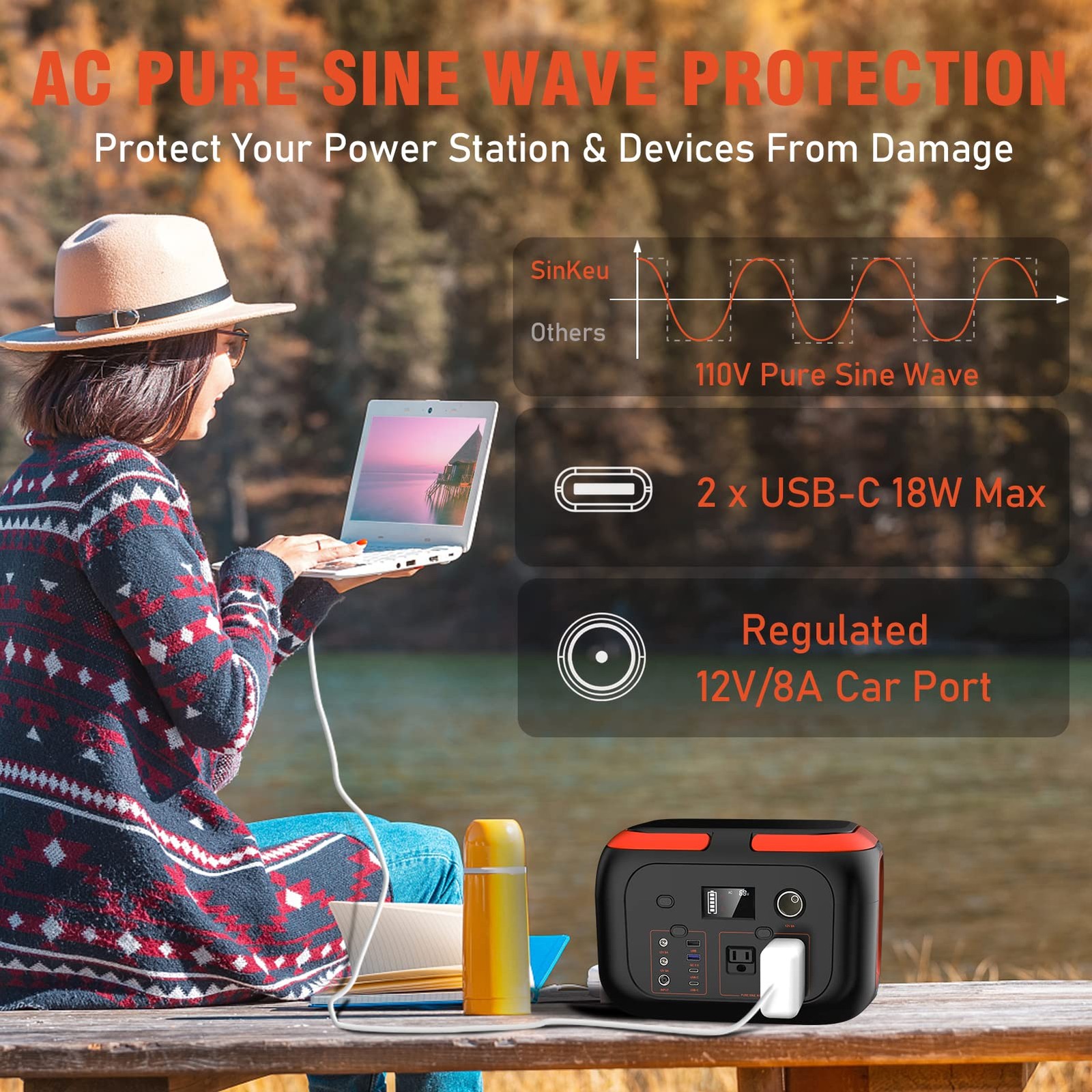 SinKeu Portable Power Station 600W, 296Wh/80000mAh Backup Lithium Battery Pac…