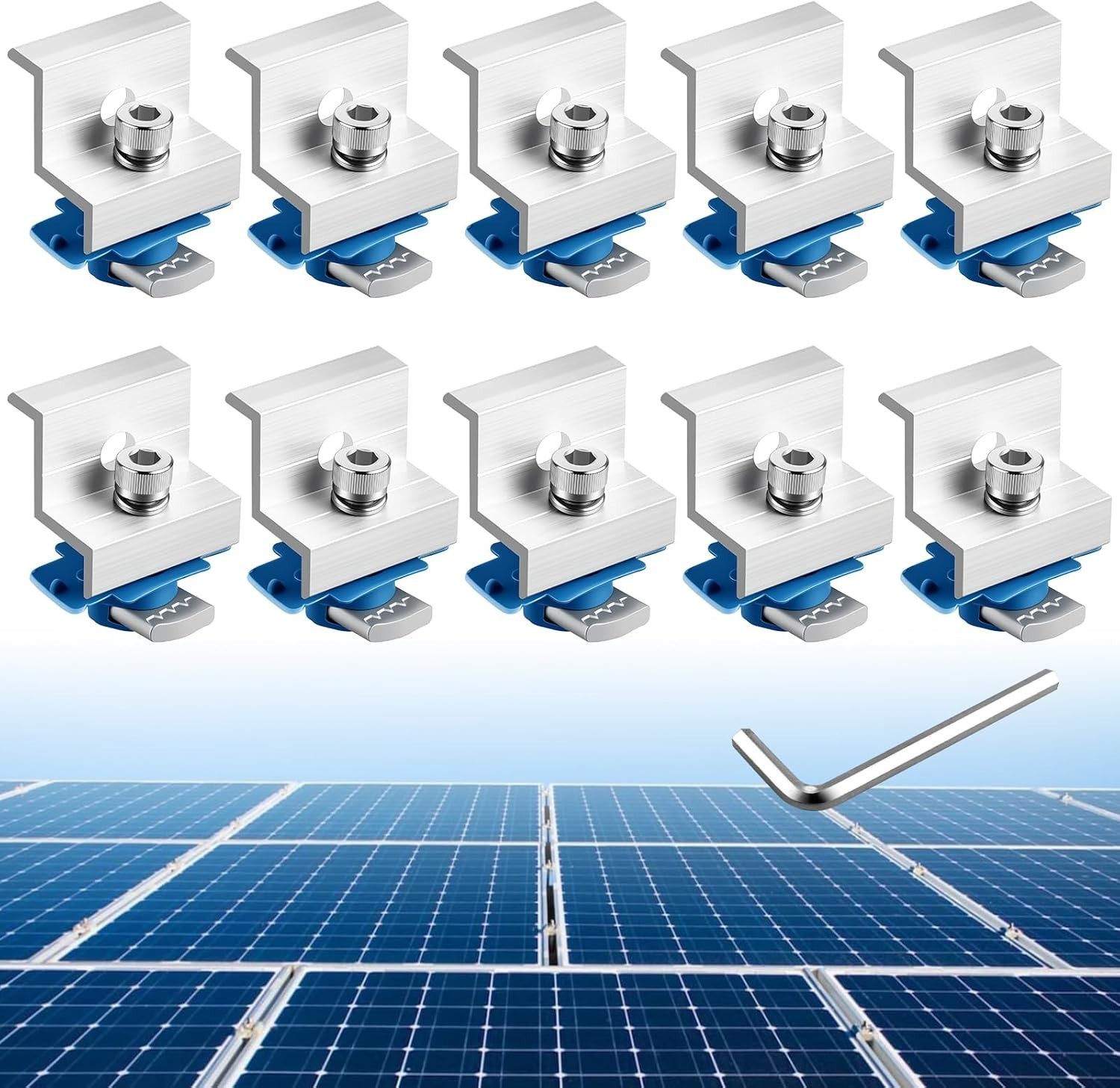 10PCS Solar Panel End Clamps 30/35mm Aluminum Unistrut Mount Kit Roof Silver