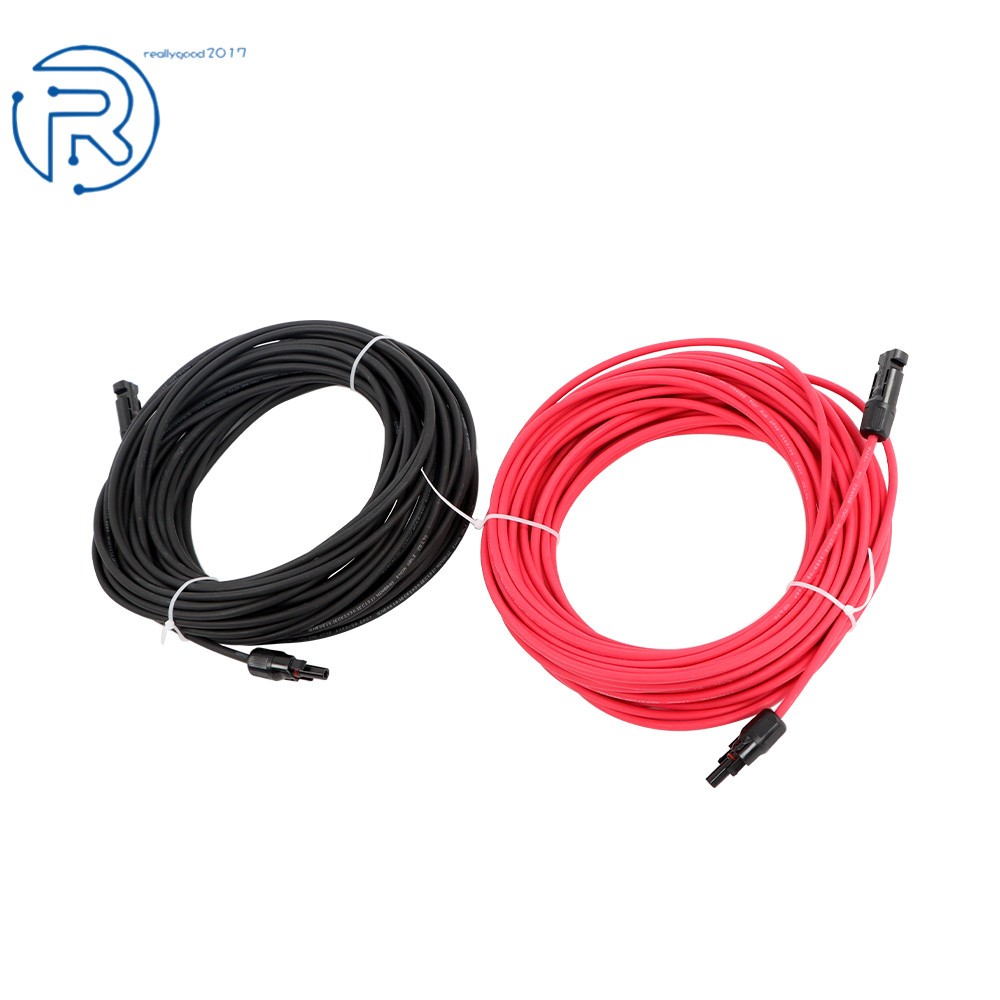 12AWG 20M 4mm² Black+Red Solar Panel Extension Cable Wire+Connector New