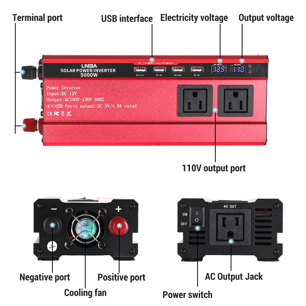 5000W Inverter Solar Panel Kit Solar Power Generator 100A Home 110V Grid System