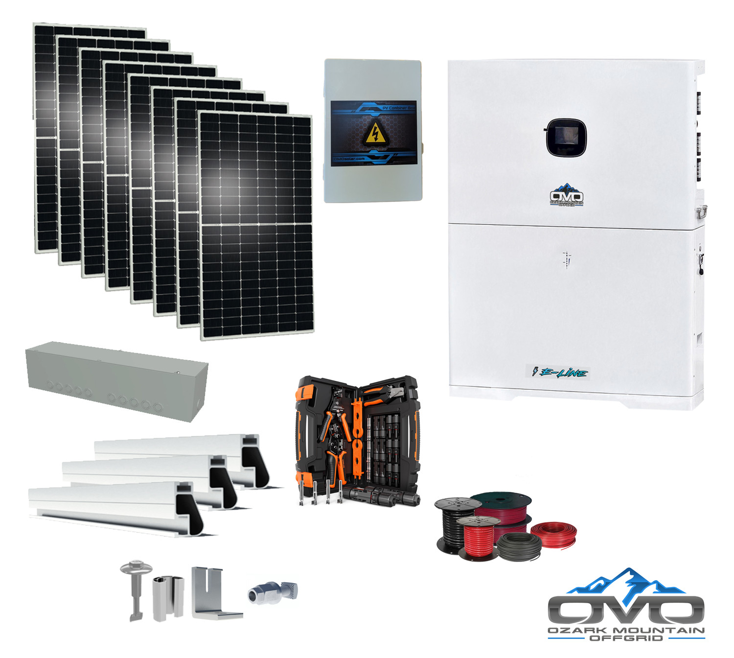 4.4KW Complete Offgrid Solar Kit + 10K 120V/240V OMO E-Line Inverter + 10.24KW O