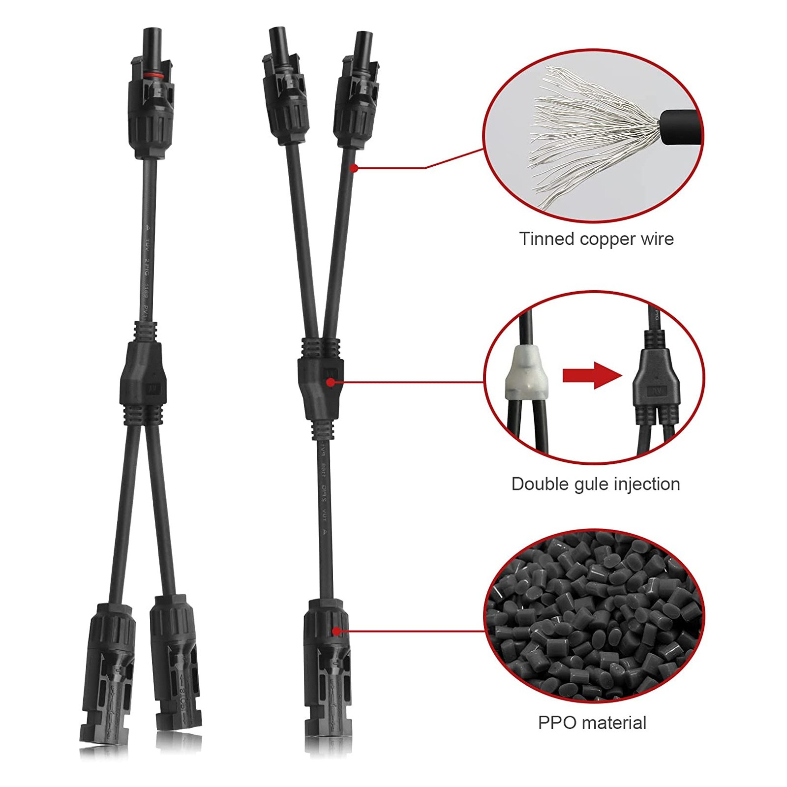 1 Pair 2 Y Branch Solar Wiring Connector Solar Cable Combiner Box Cable 12AWG