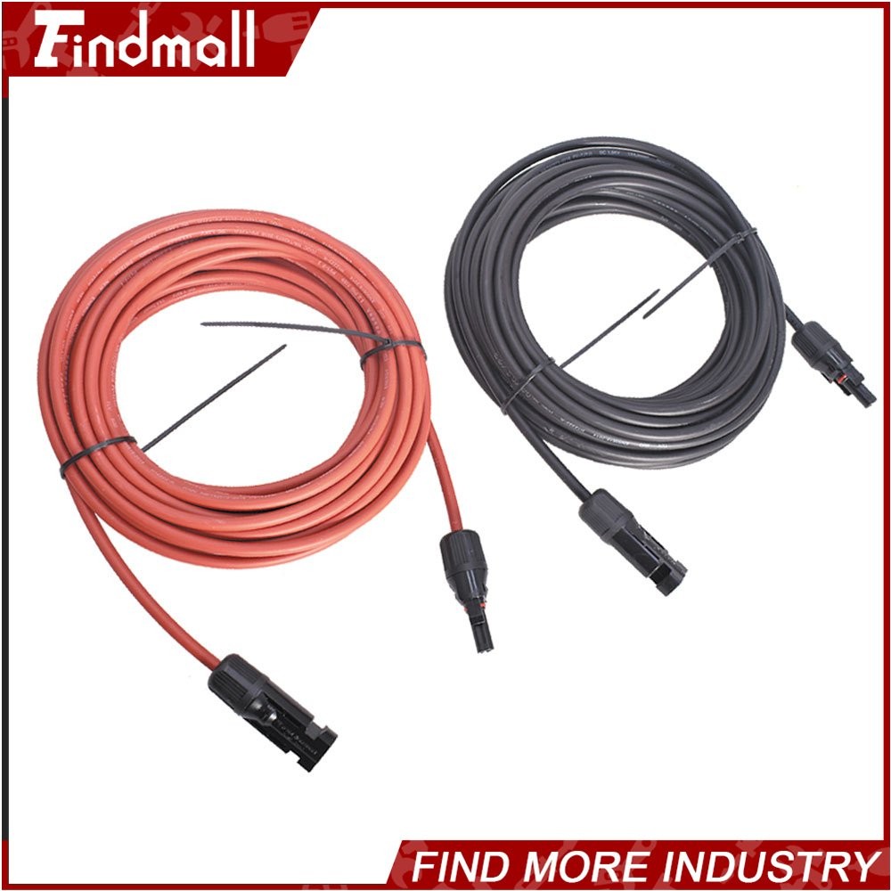 Findmall 10AWG Black + Red 30FT Solar Panel Extension Cable Wire Connector