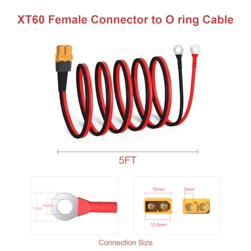 XT60 to O Ring Terminal Cable Connector Cable 5FT 10AWG XT60 Female to O Ring