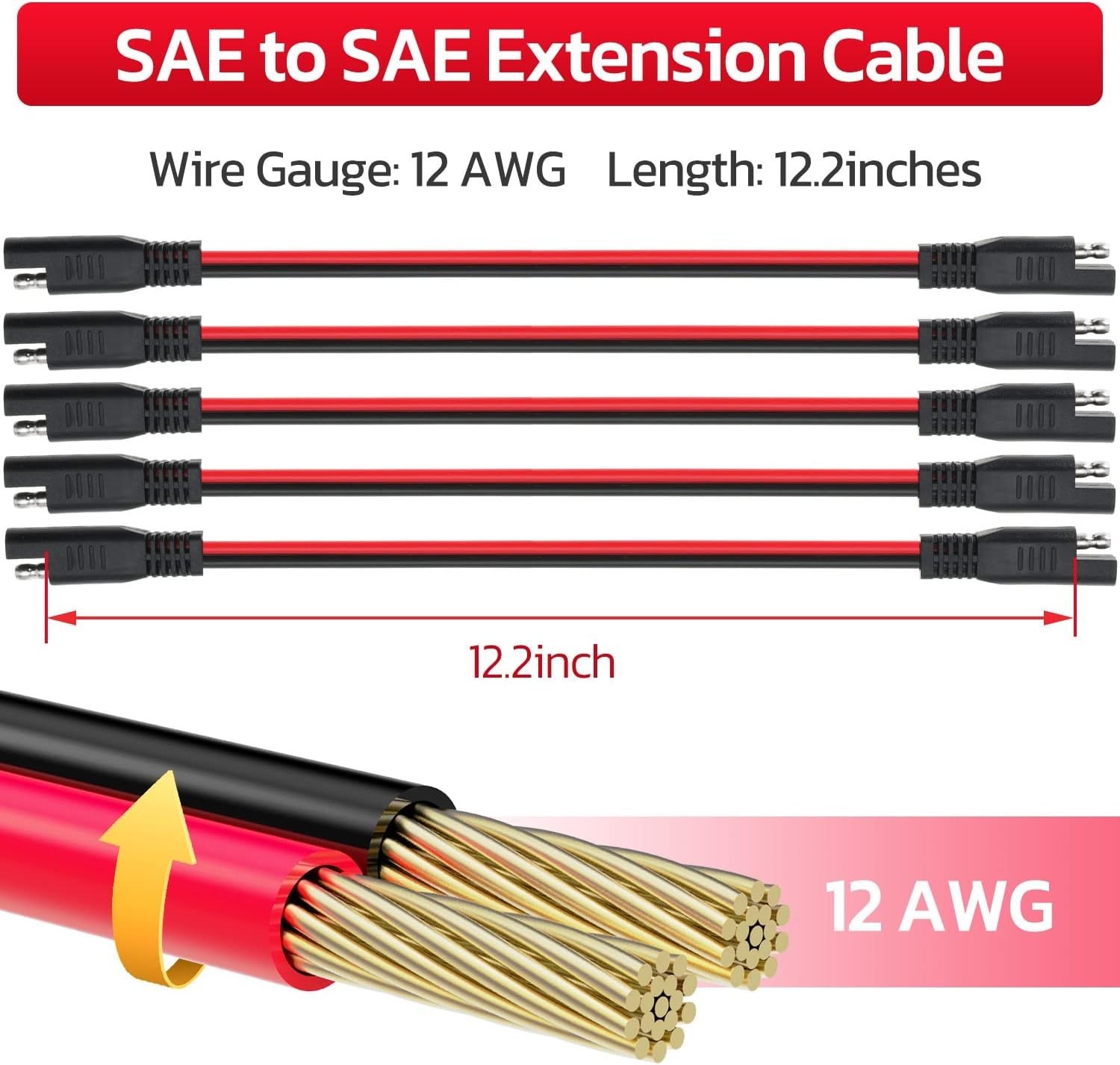Versatile 12in SAE Extension Cable with Dual 2-Pin Connector for Multiple Uses