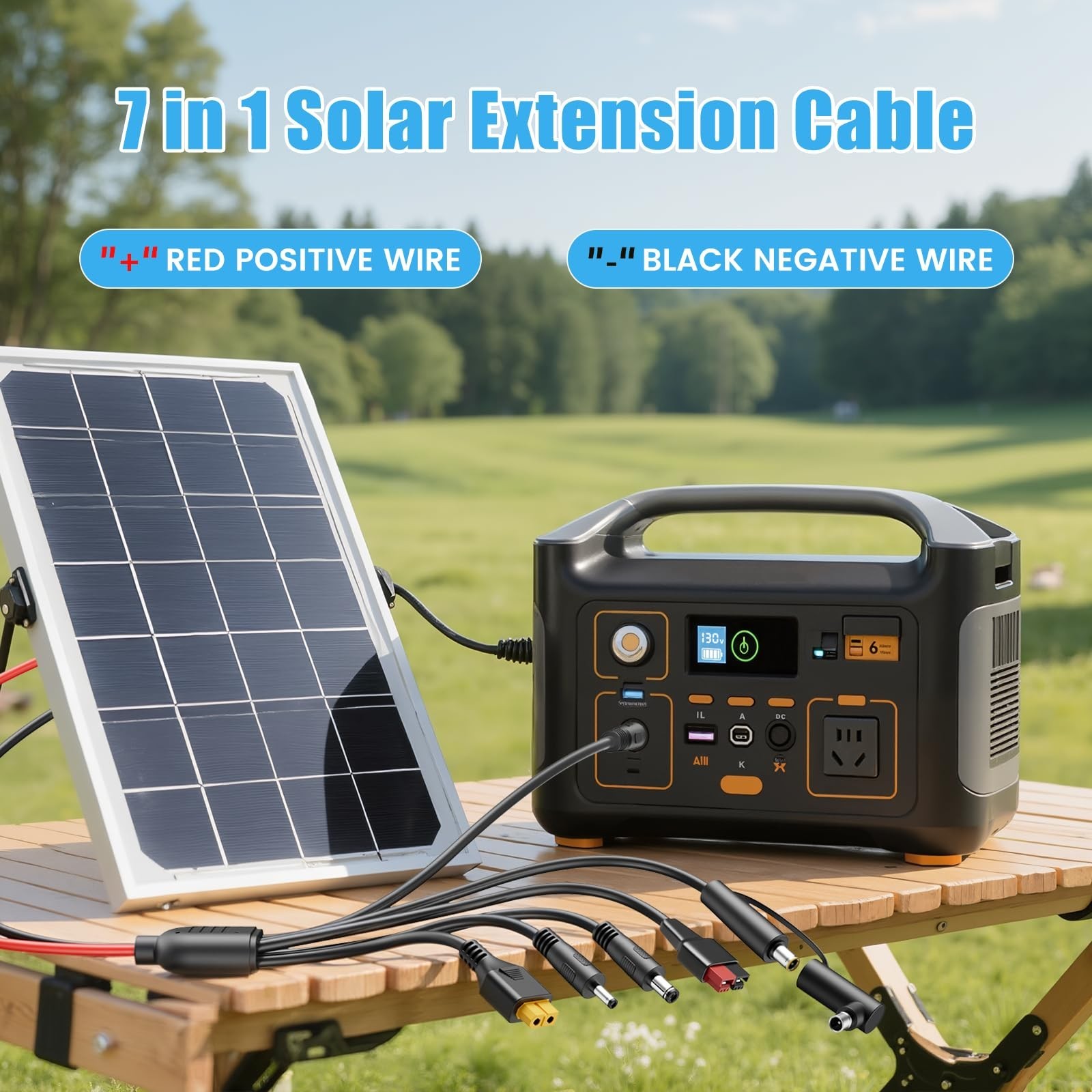 7-in-1 Solar Panel Adapter Kit, 3.6ft 12AWG MC4 to DC 8mm XT60 Anderson Cables