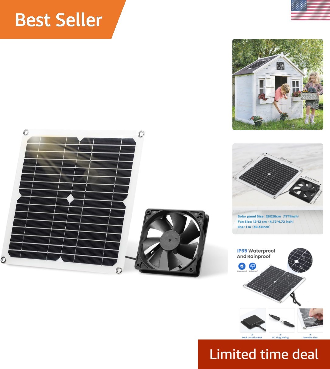 Outdoor Solar Fan Kit with Protection for Greenhouses and Windows