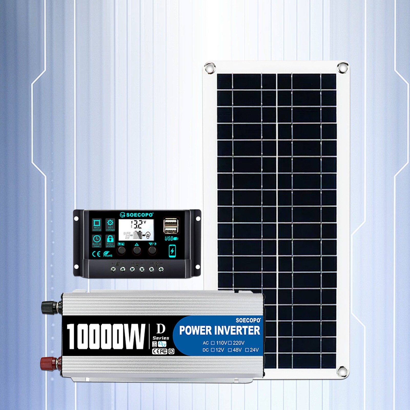 10000W Power Inverter Solar Generator W/200W Solar Panel Home Complete Kits US