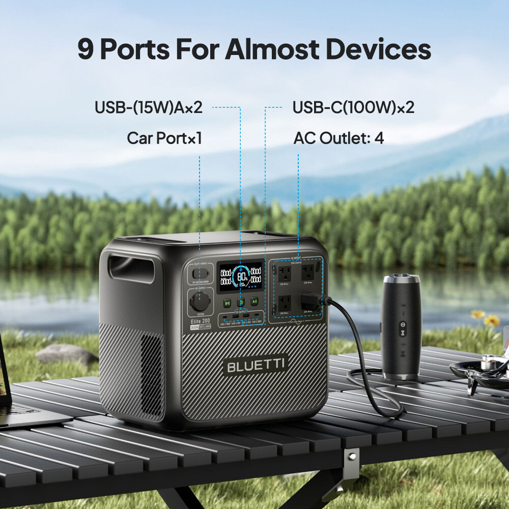 BLUETTI Elite 200 V2 2600W 2073Wh Portable Power Station+350W Solar Panel Kit