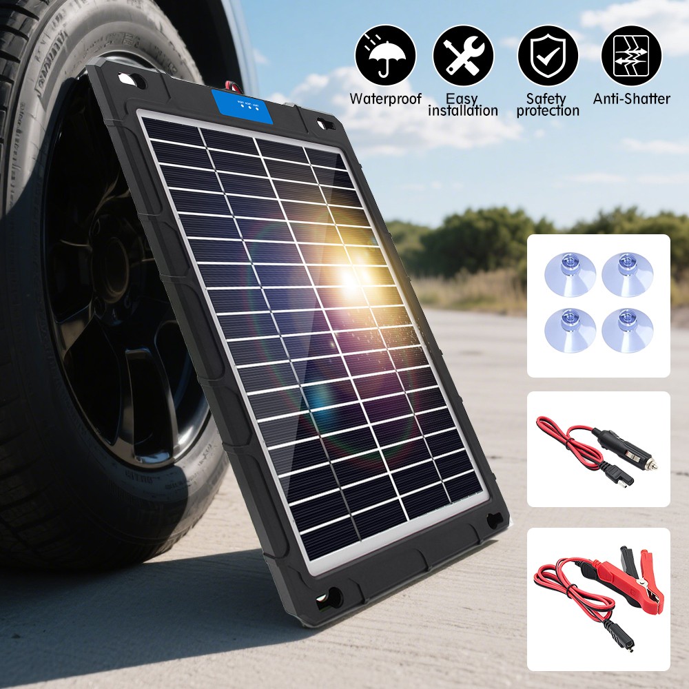 12V Solar Battery Maintainer Trickle Charger for Car Boat RV Trailer Motorcycle