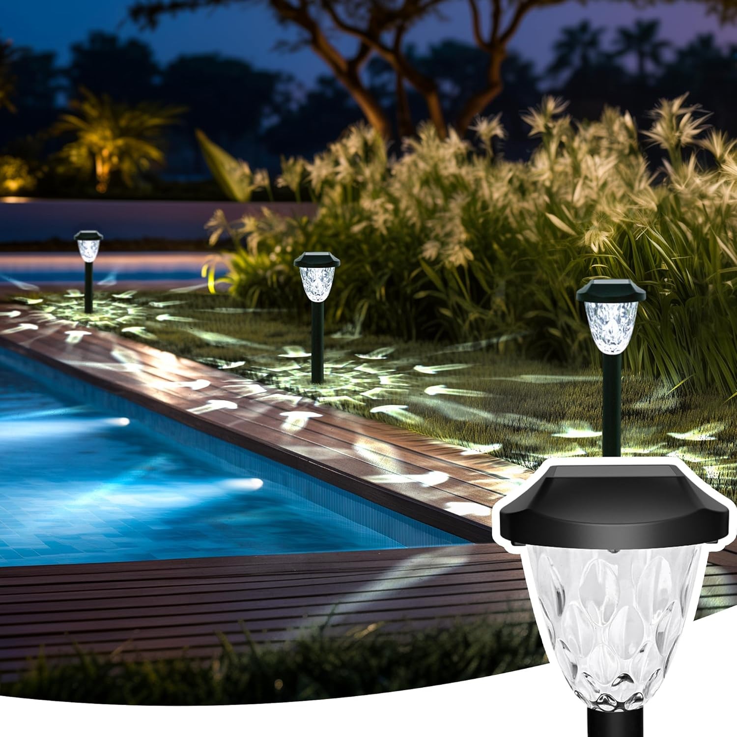 GIGALUMI 8 Pack Solar Pathway Lights with Decorative Pattern