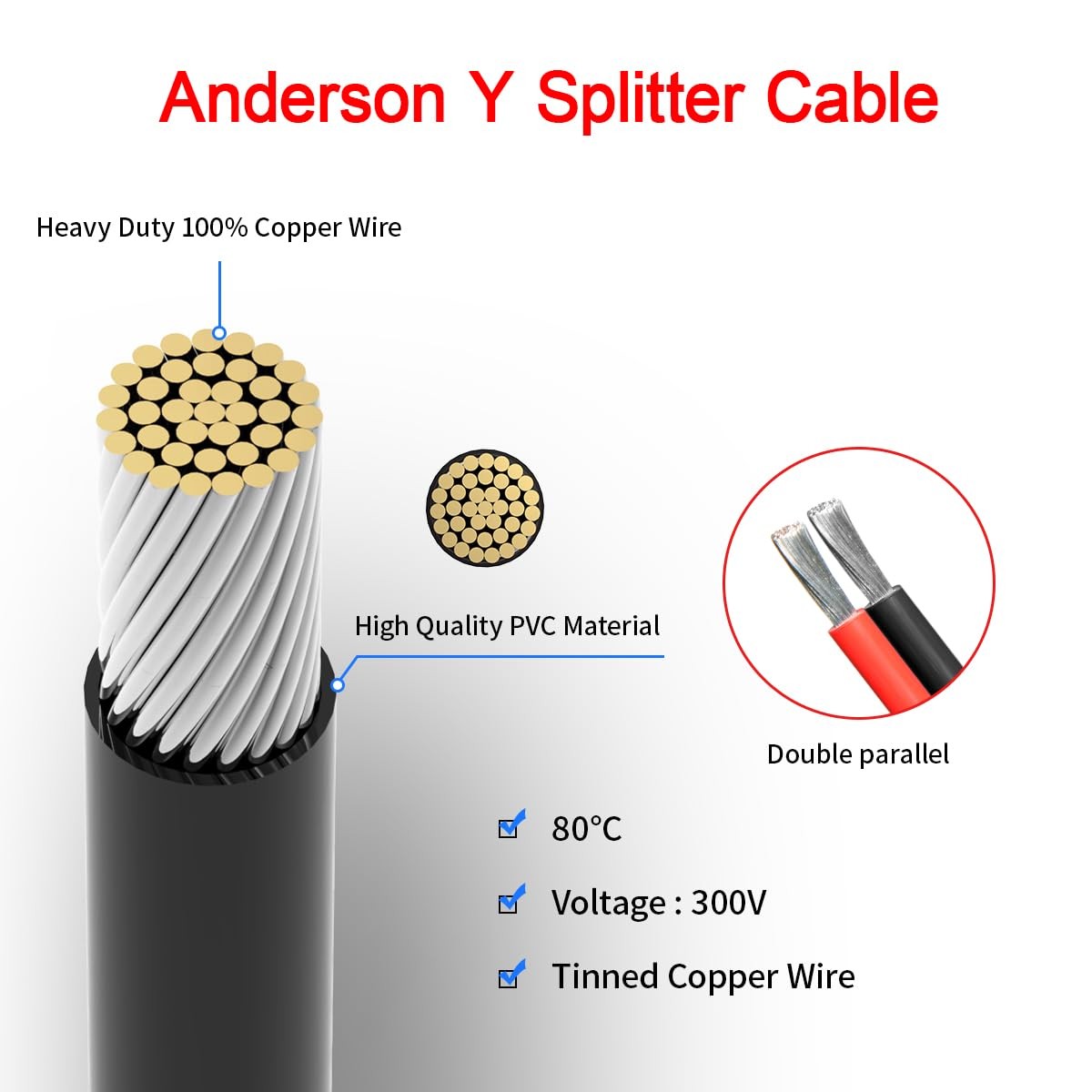Solar Splitter Cable Anderson 1FT 12AWG Power Station