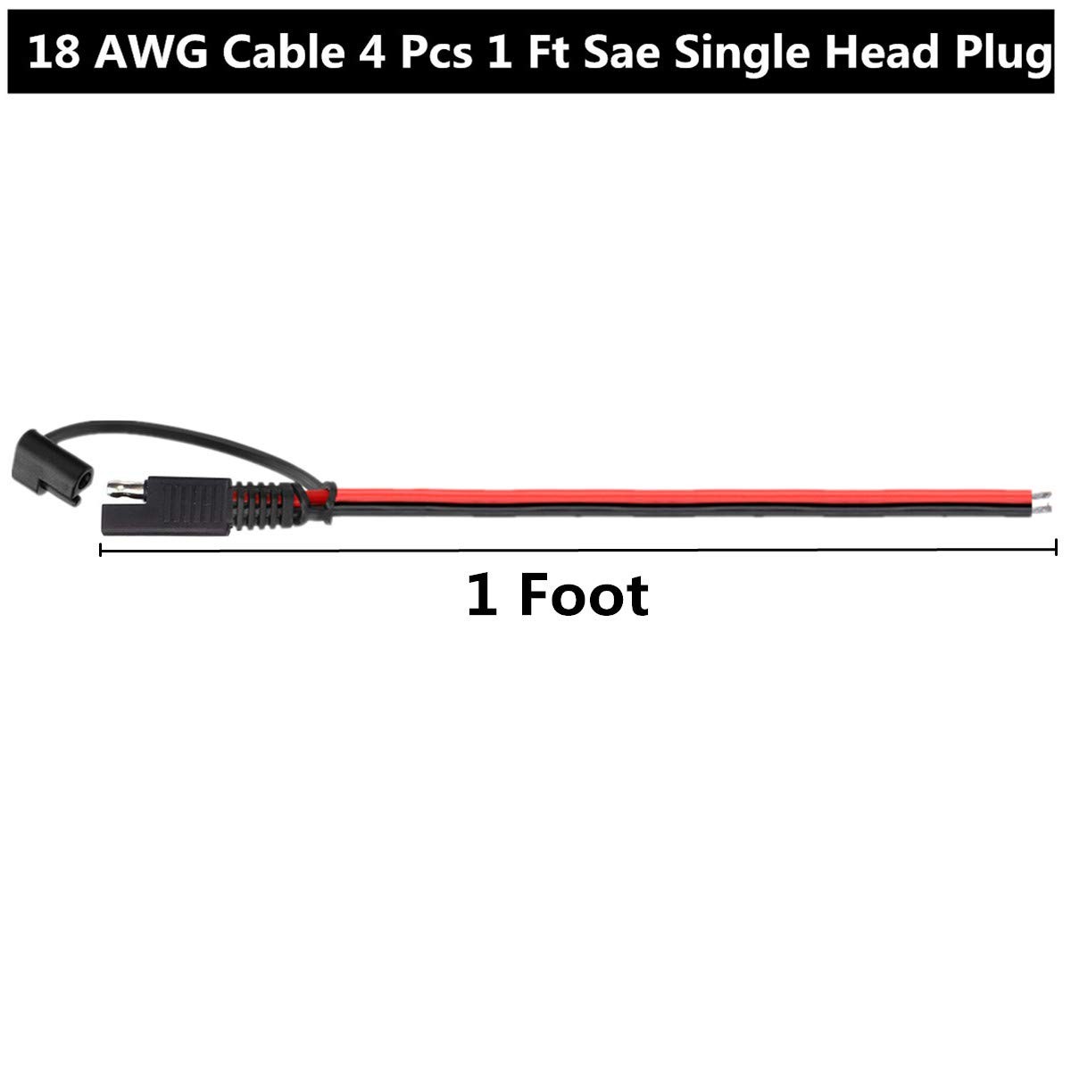 4-Piece 12V SAE Quick Disconnect Extension Cable, 1 Foot, 18AWG