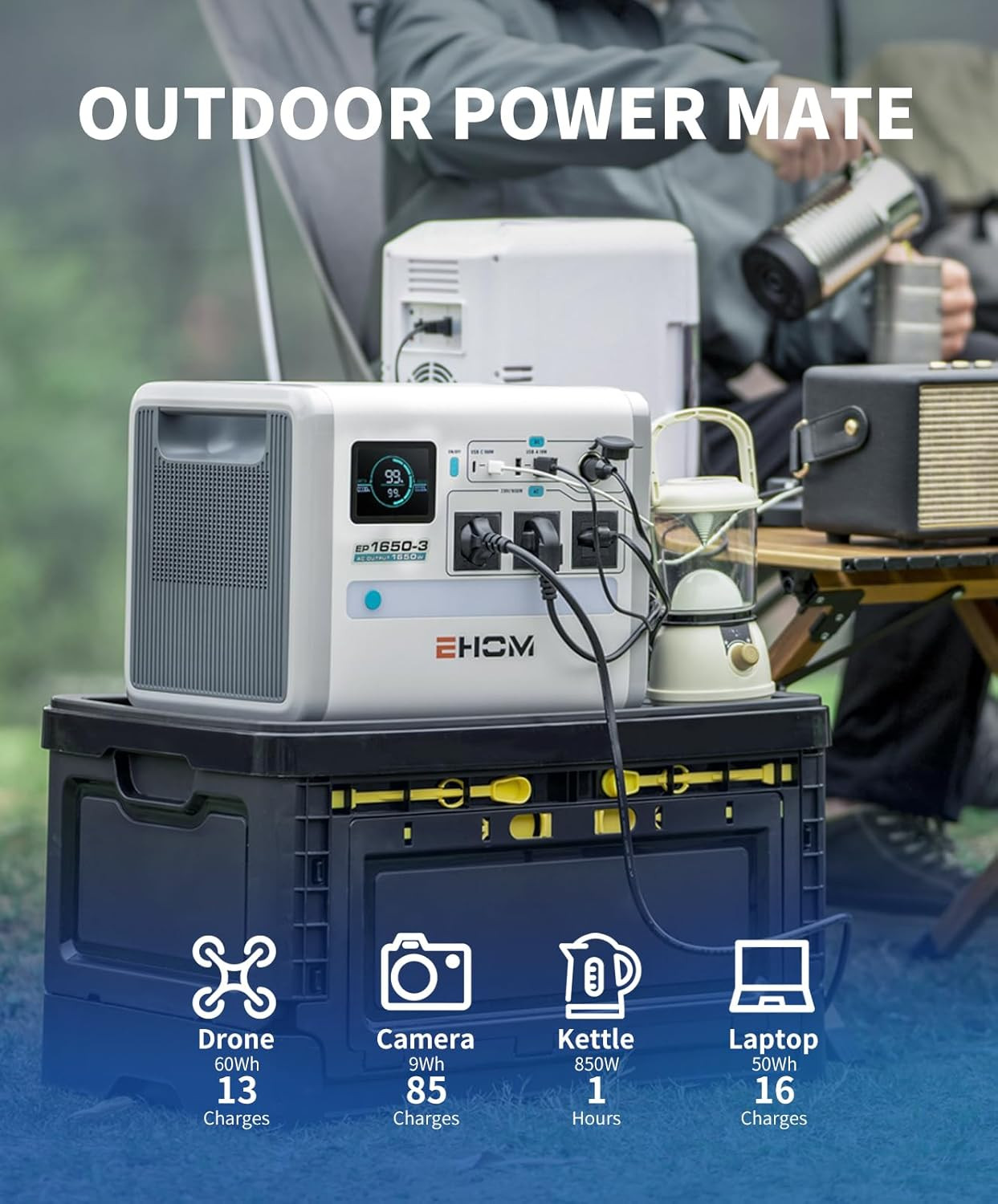 Portable Power Station, EP1650 1024Wh Lifepo4 EVE Battery Solar Generator Backup