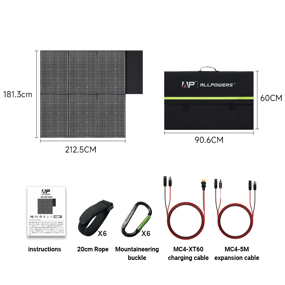 ALLPOWERS 600W Mono Foldable Solar Panel Waterproof IP67 Kit For Bank Generator