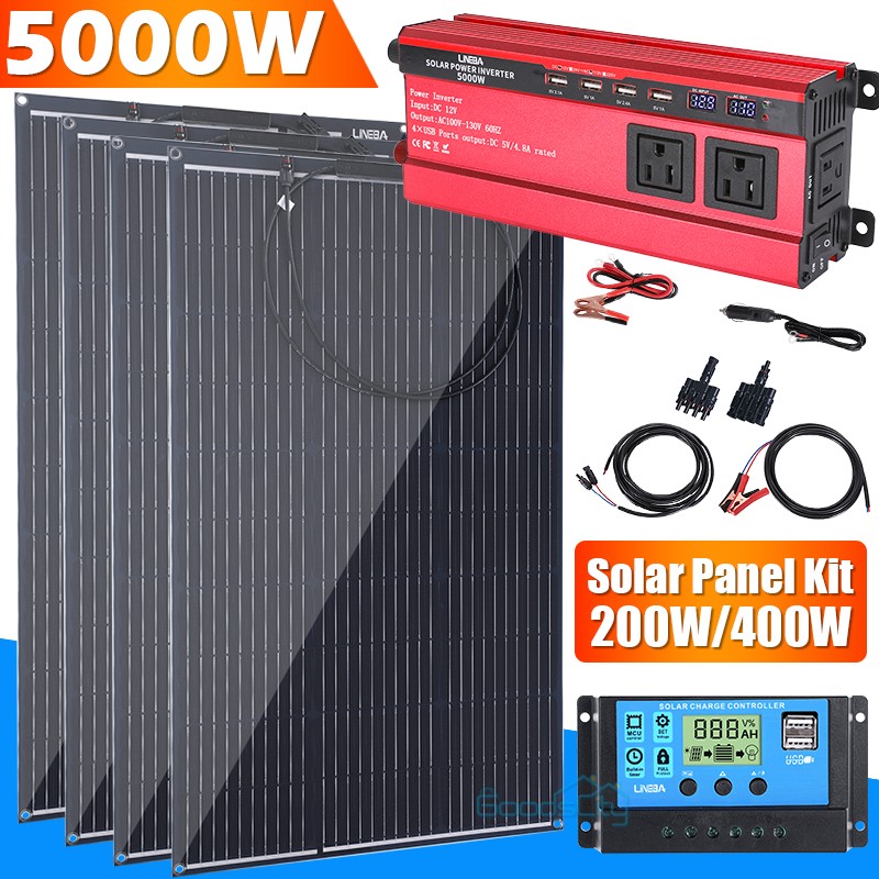 Full Complete Solar Panel Kit 5000W Inverter 12V to 110V RV Home Off Grid System
