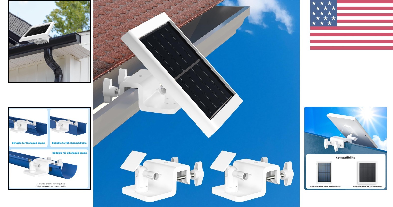 2 Pack 360° Adjustable Solar Panel Gutter Mount for Maximum Sunlight Exposure