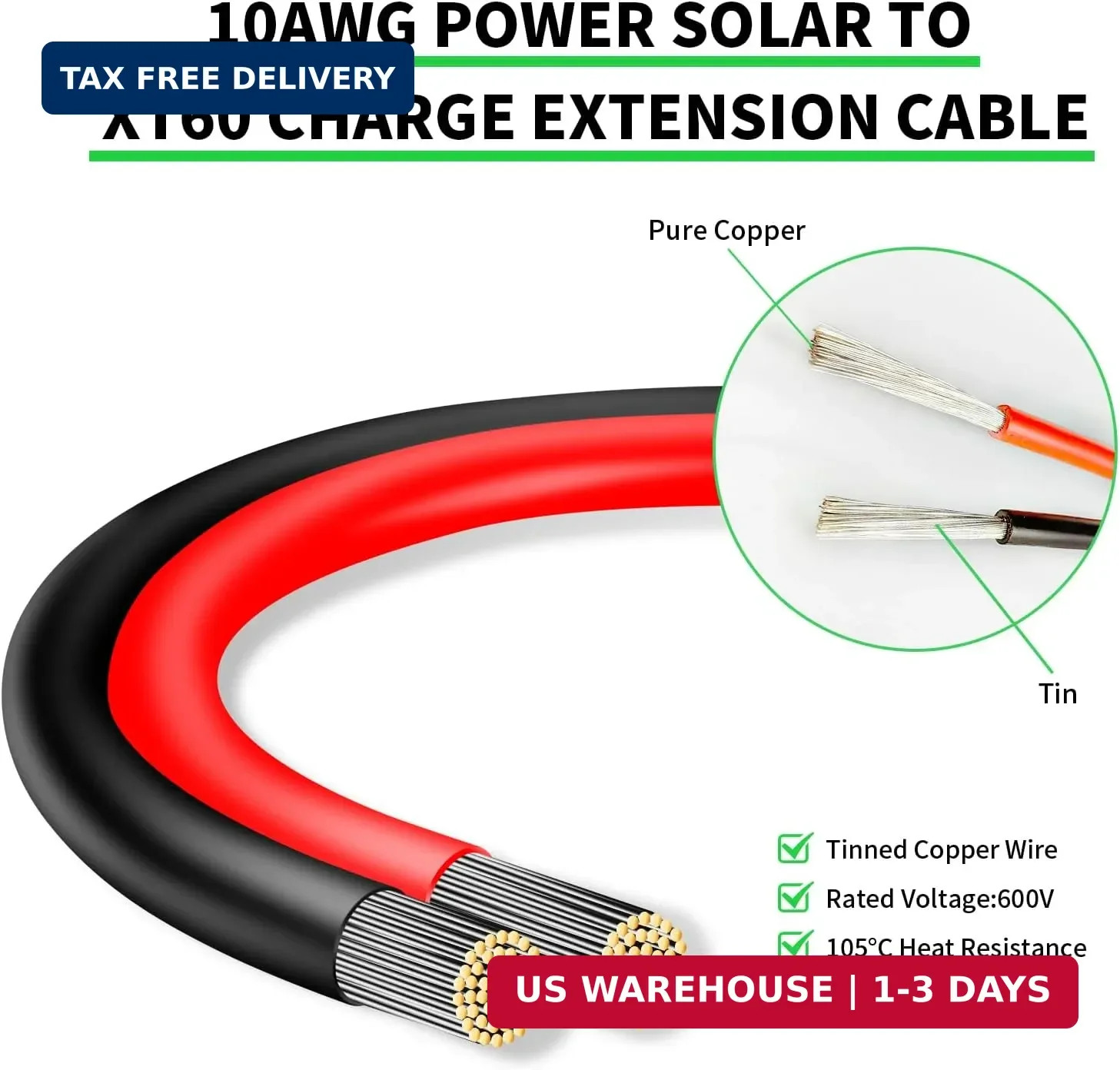 Ansoufien Solar Panel Connector to XT60 Connector Cable 20FT, 10AWG Solar to XT6