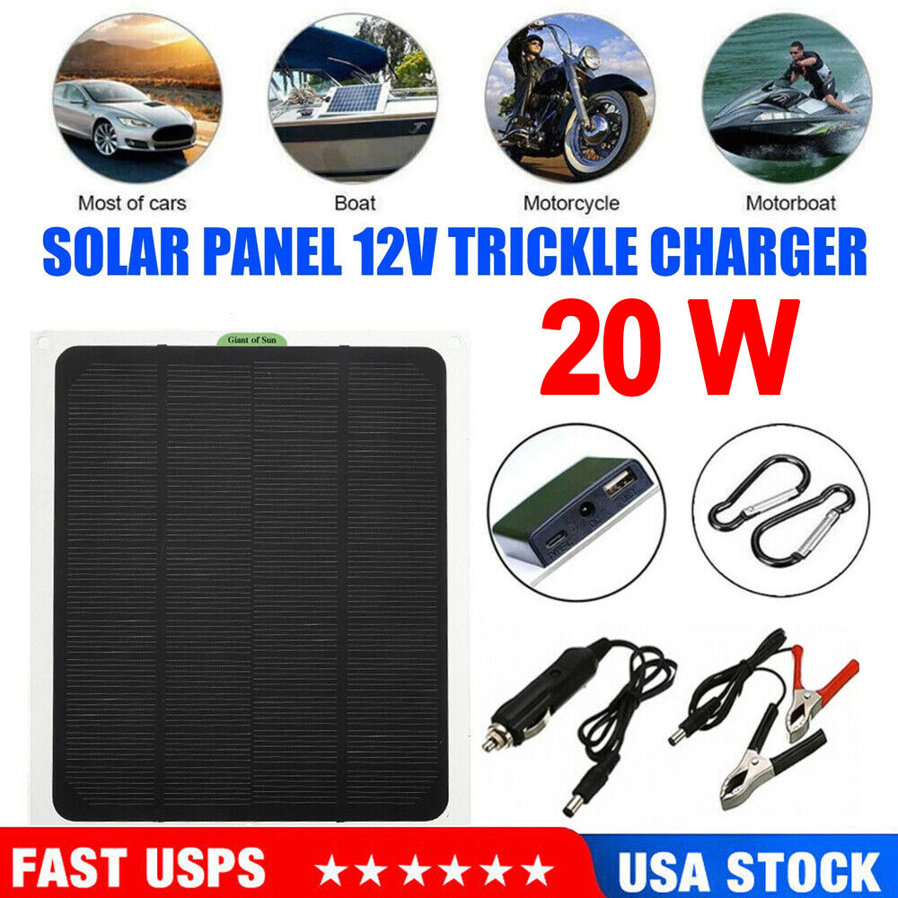 20W Solar Panel 12V Trickle Charger Battery Charger Kit Maintainer Boat RV Car