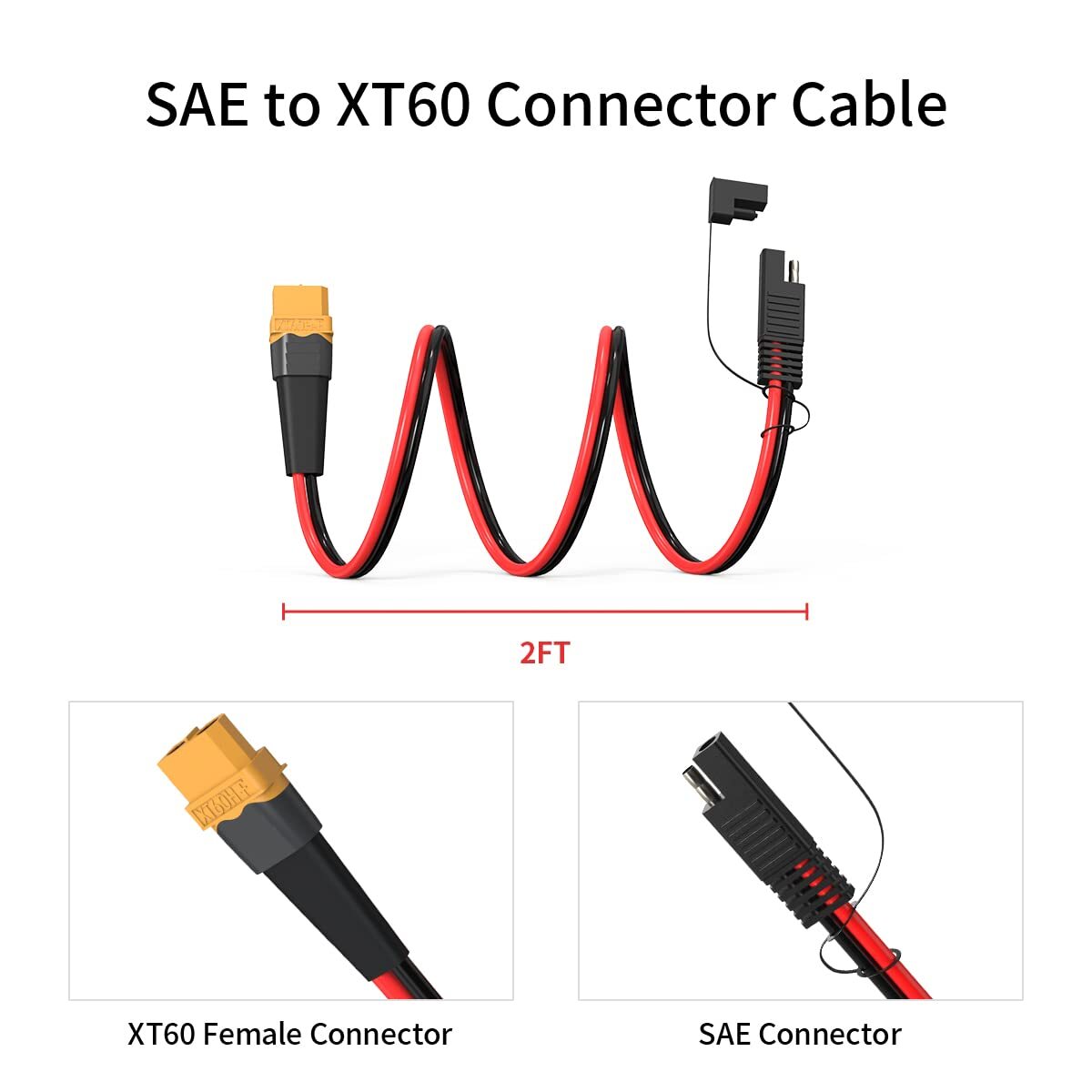 12AWG XT60 to SAE Connector Extension Cable with SAE Polarity Reverse Adapter