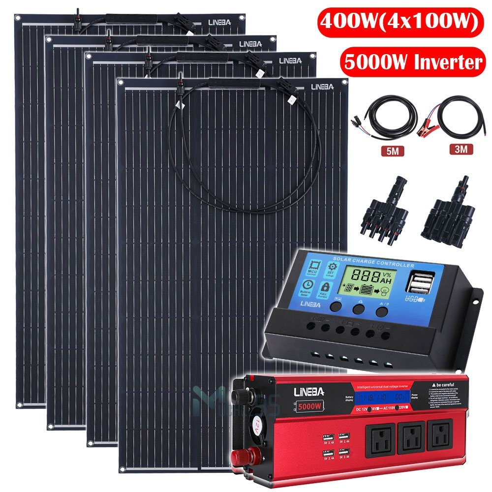 Complete Solar Panel Kit W/5000W Power Inverter 12V Battery Charging Grid System