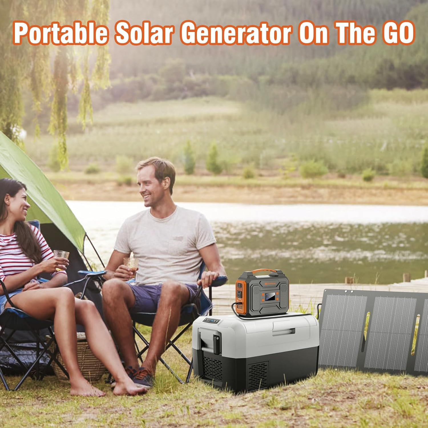 Portable Solar Power Generator with Panels, 300W 110V AC Outlet Power Station wi