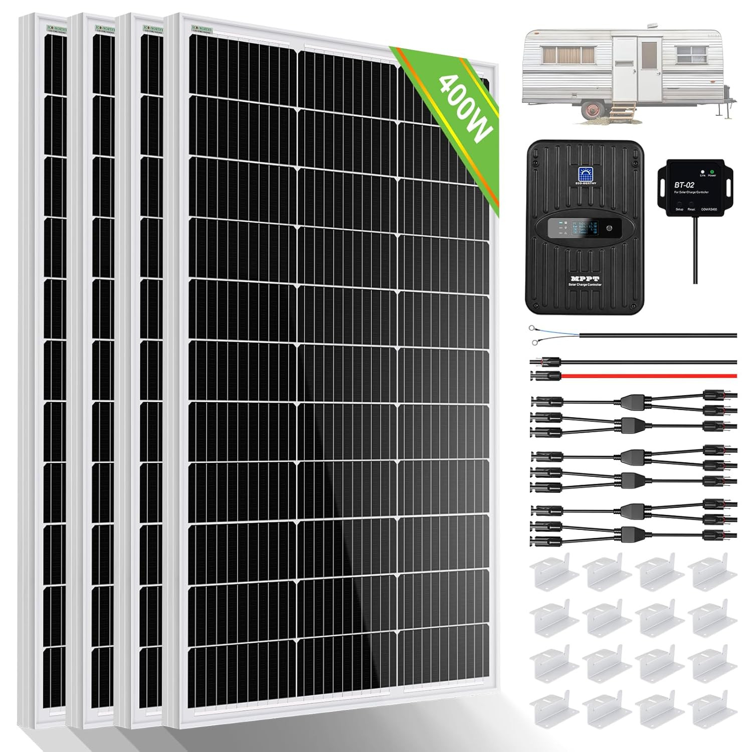 ECO-WORTHY 400 Watt 12 Volt Premium Solar Panel Kit :4Pcs 100W Solar Panel+ 40A