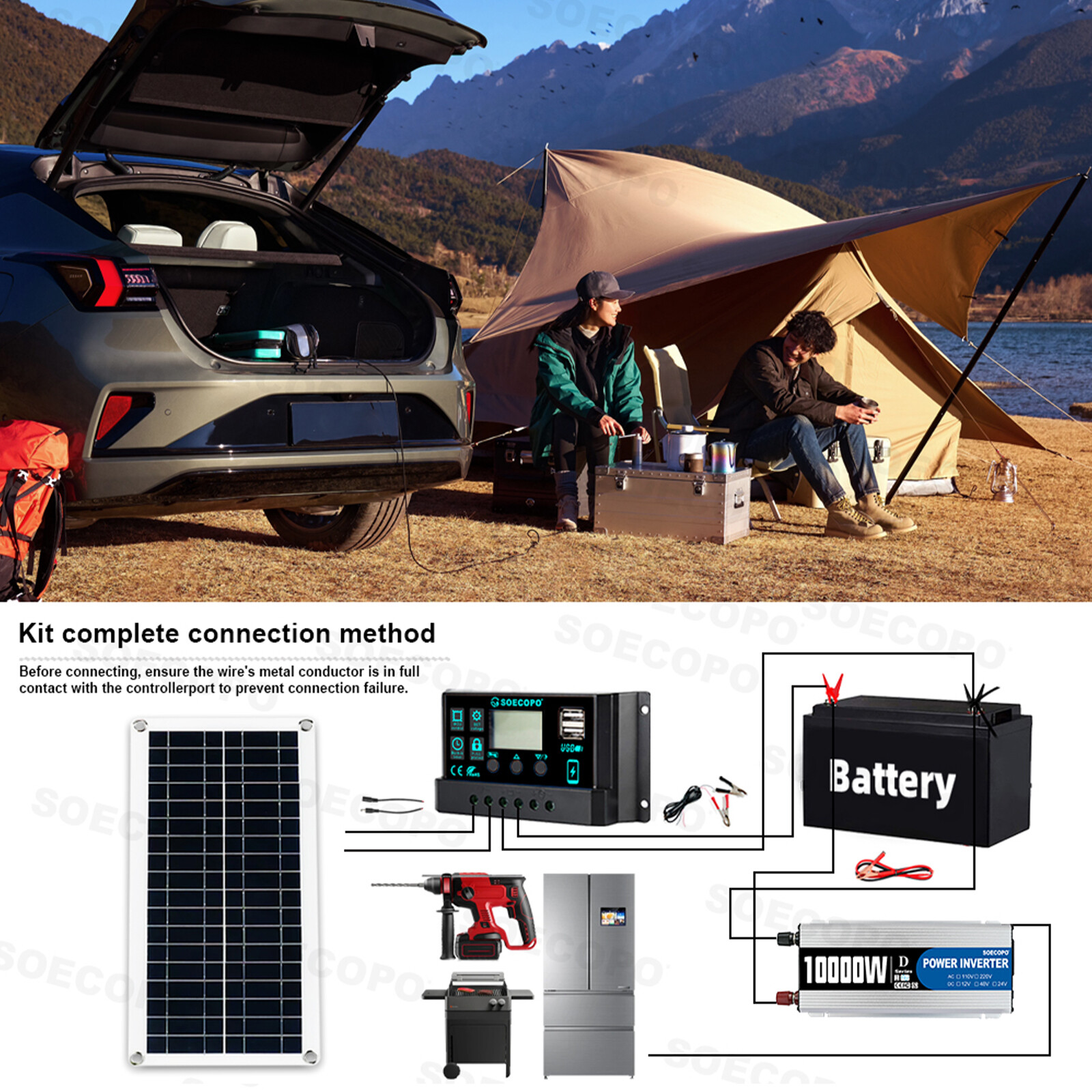 10000W Power Inverter Solar Generator W/200W Solar Panel Home Complete 110V