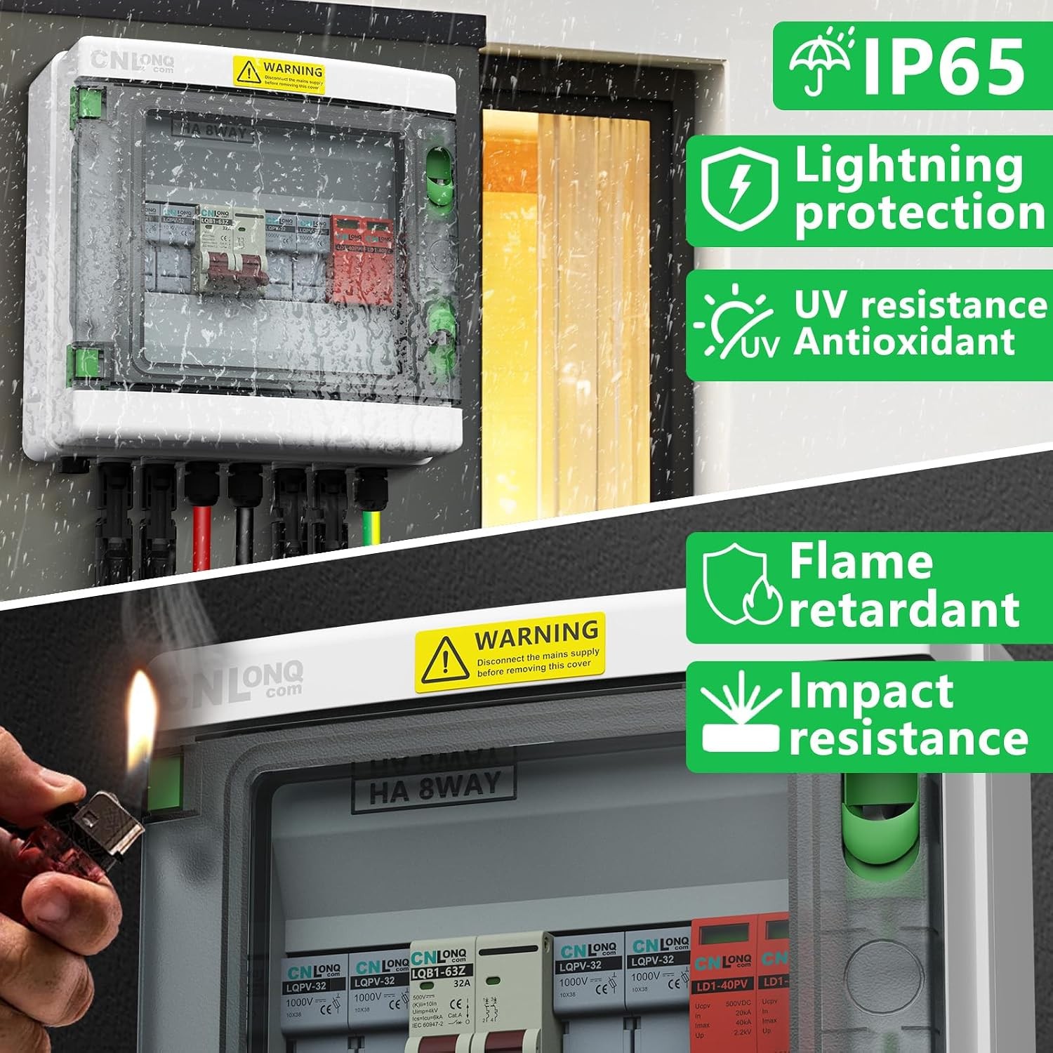 Solar panel combiner box with breaker protection